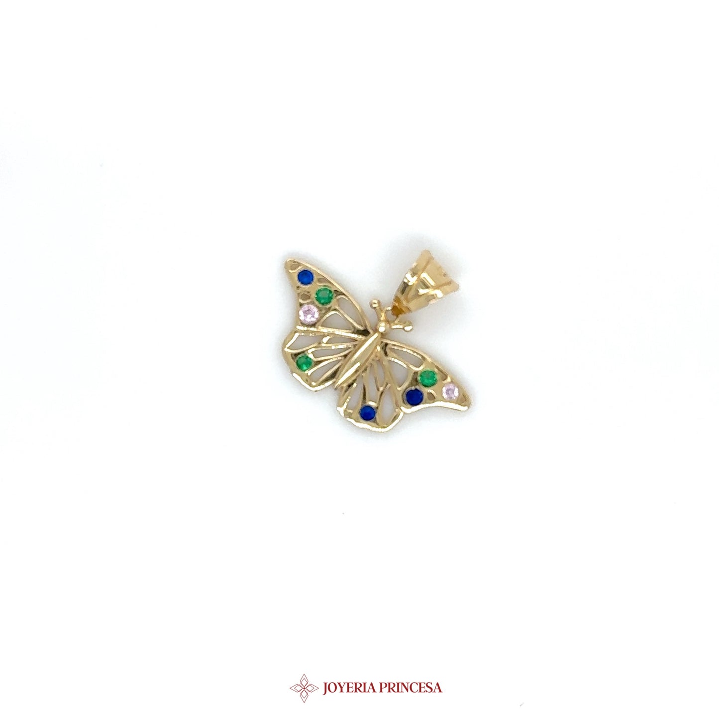 14K Butterfly Pendant with Multicolor Stones