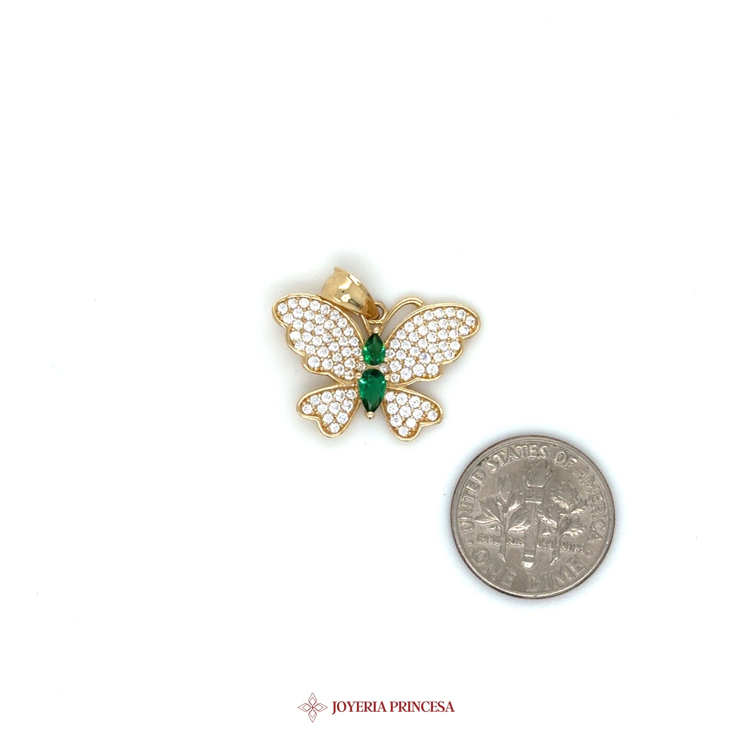 14K Butterfly Stud Earrings with CZ and Green Stones