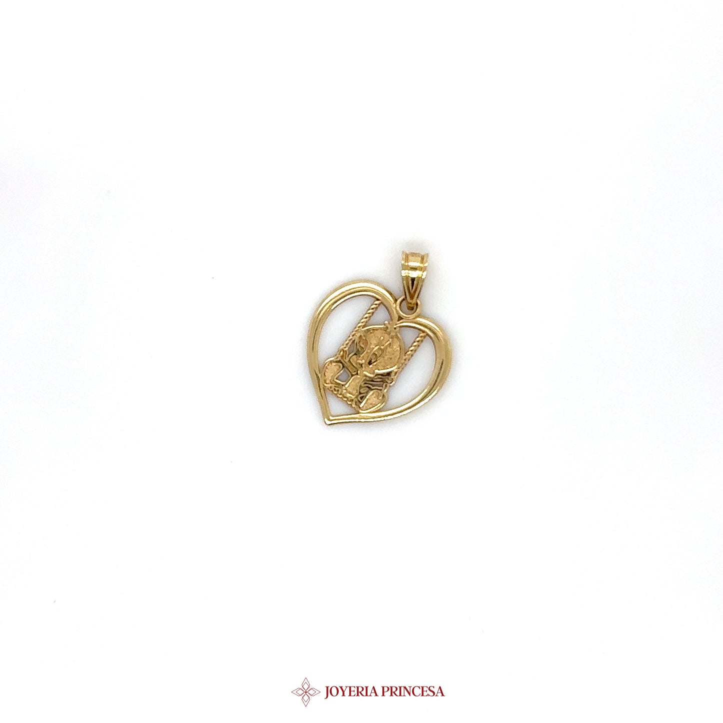 14K Gold Heart Bird Pendant