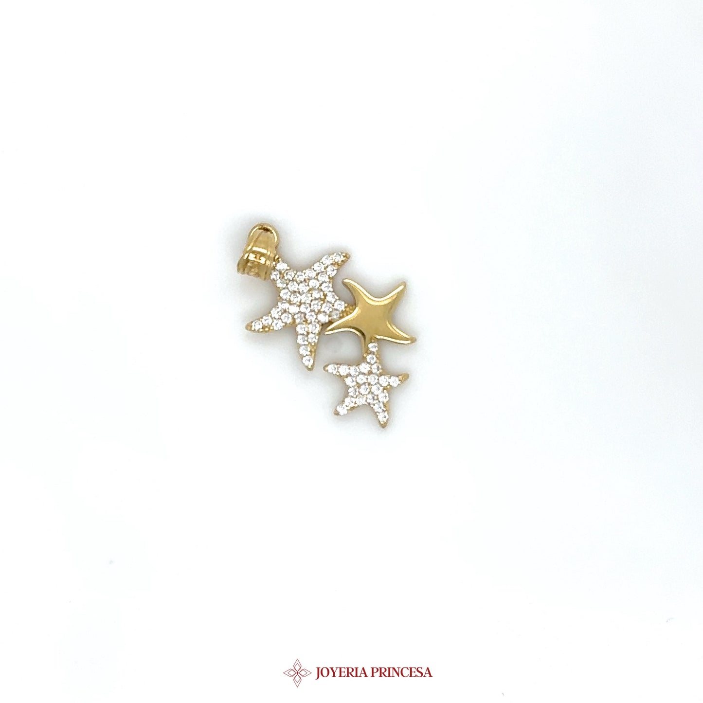14K Gold Starfish Dangle Pendant with CZ Stones