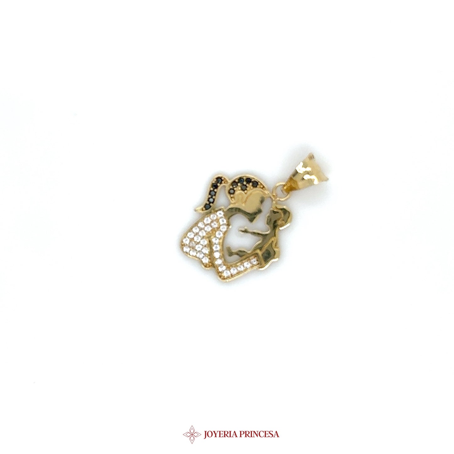 14K Gold Lovers Pendant with CZ Stones
