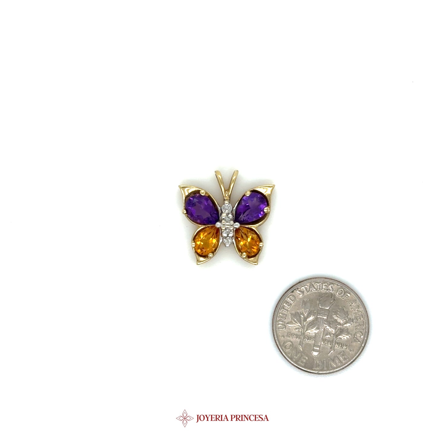 14K Butterfly Stud with Amethyst and Citrine Stones