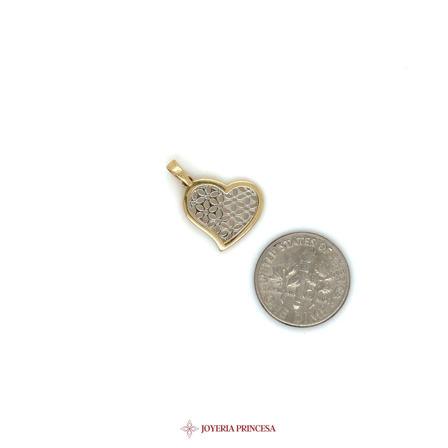 14K Gold Heart Two Tone Pendant with Textured Design