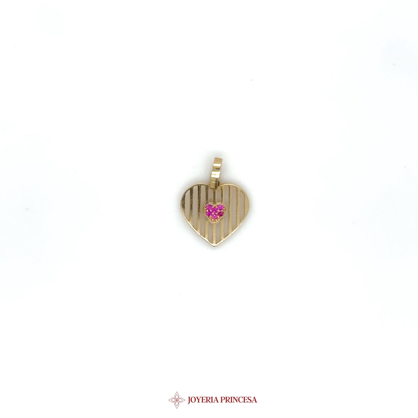14K Heart Pendant with Pink Simulated Stones