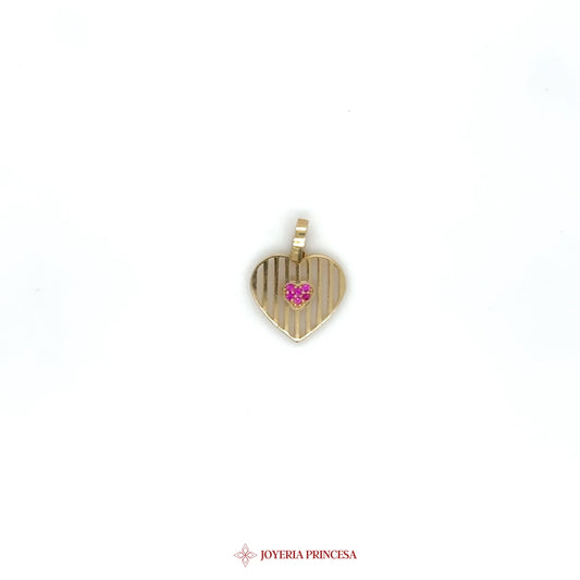 14K Heart Pendant with Pink Simulated Stones