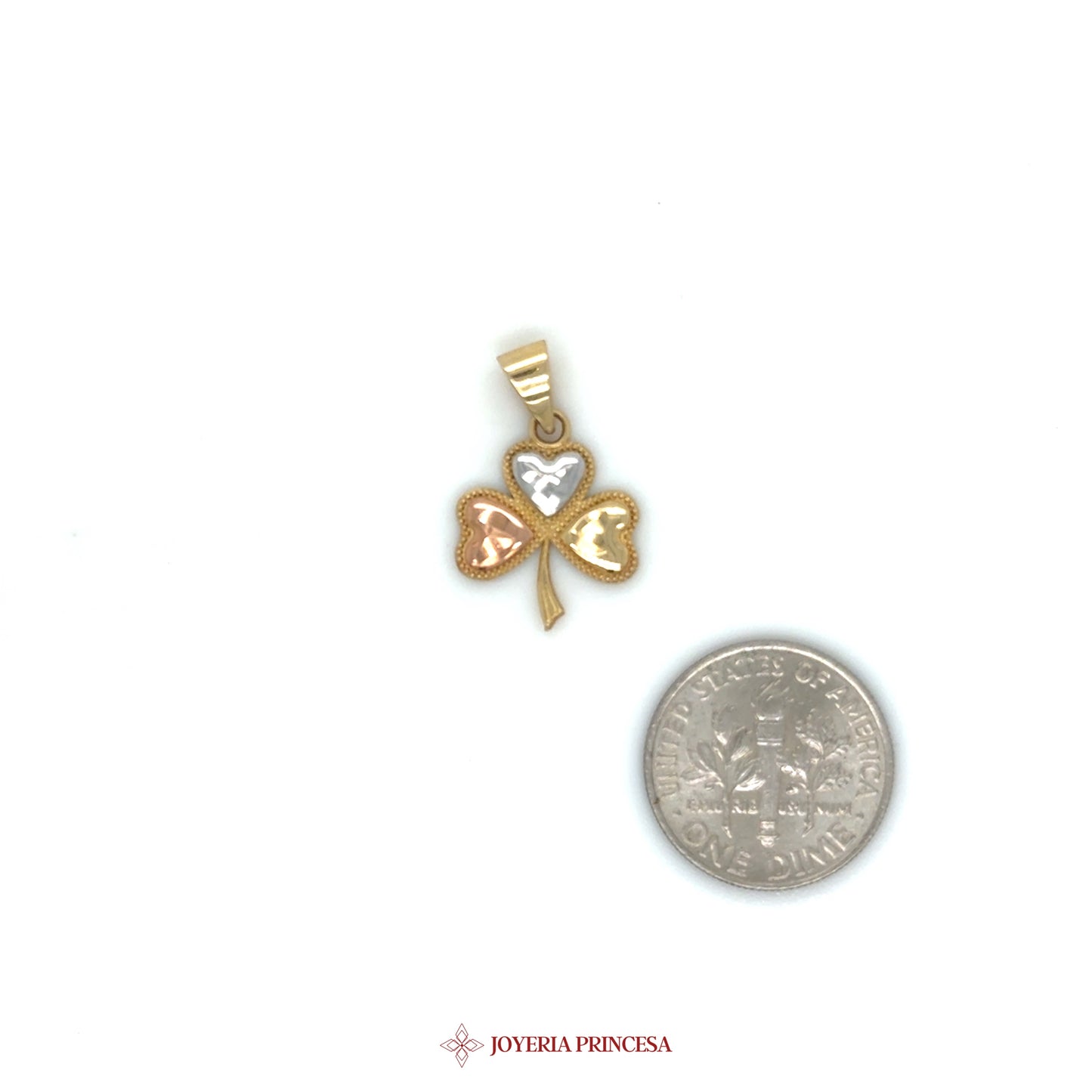 14K Gold Heart Motif Clover Pendant