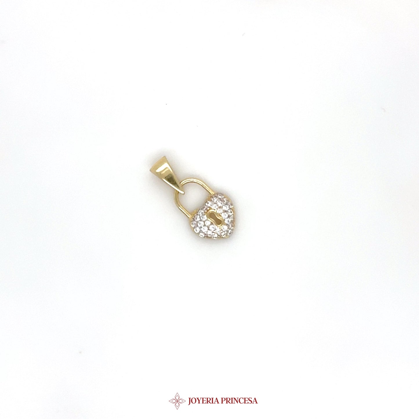 14K Gold Lock Pendant with Simulated Diamonds