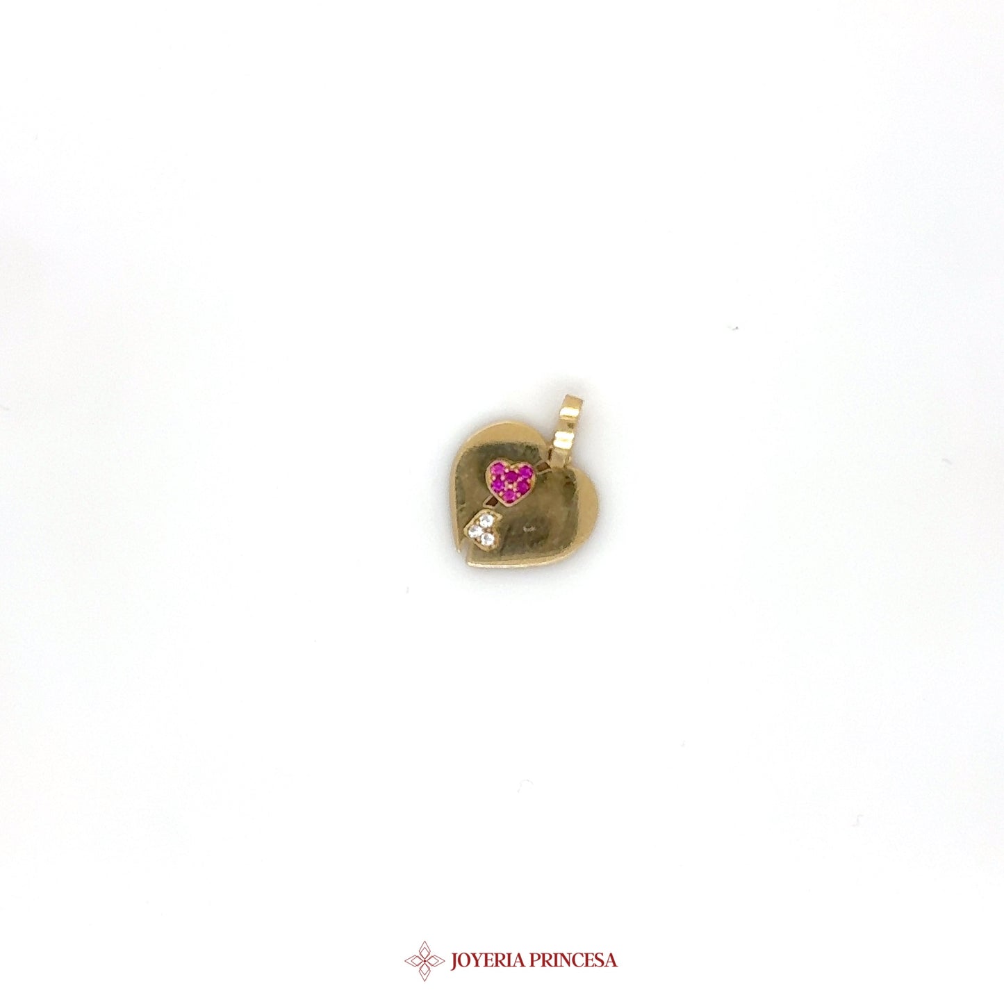 14K Heart Charm with Pink and Clear Simulated Stones