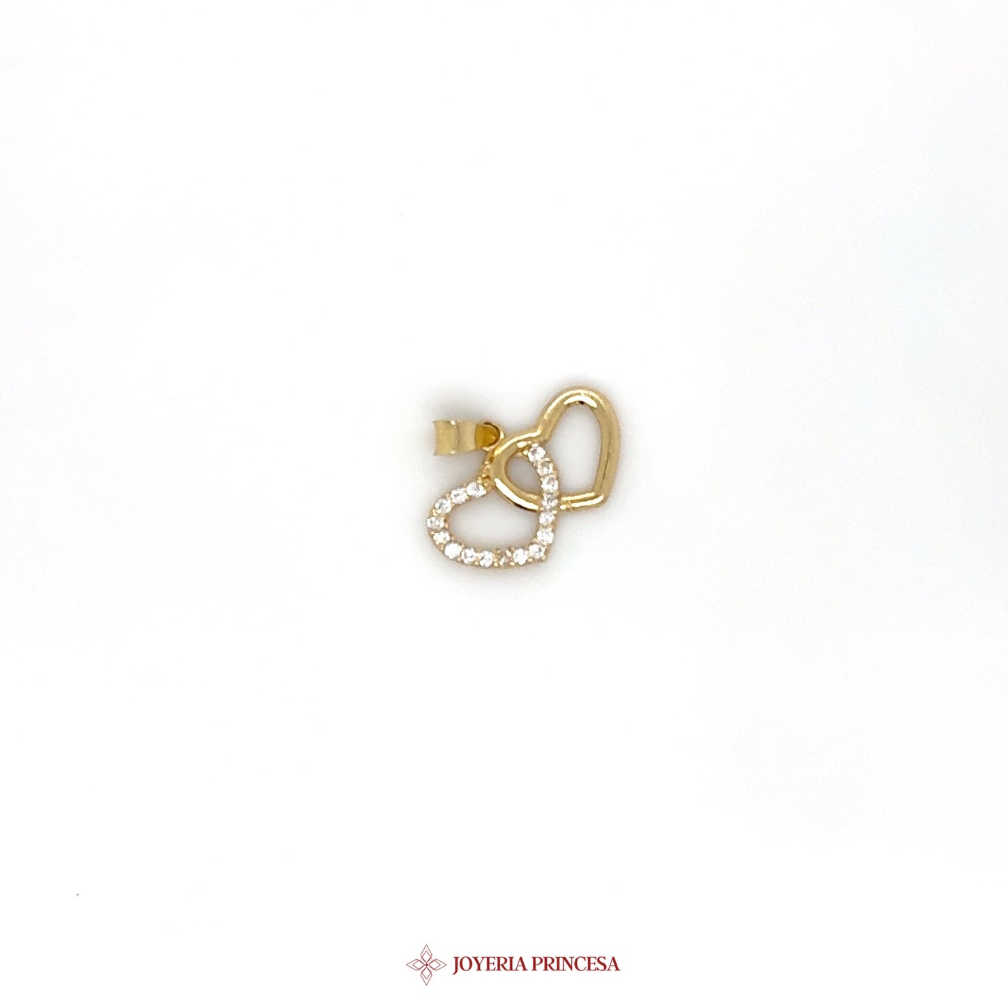 14K Gold Double Heart Pendant with CZ Stones