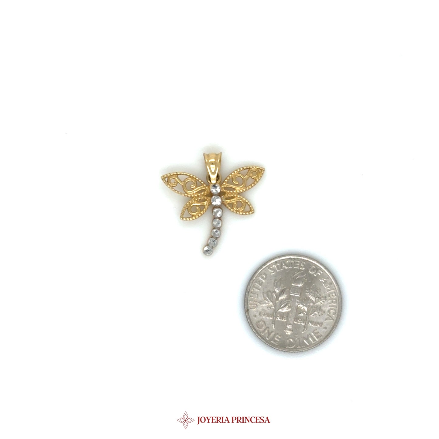 14K Gold Dragonfly Brooch with CZ Stones