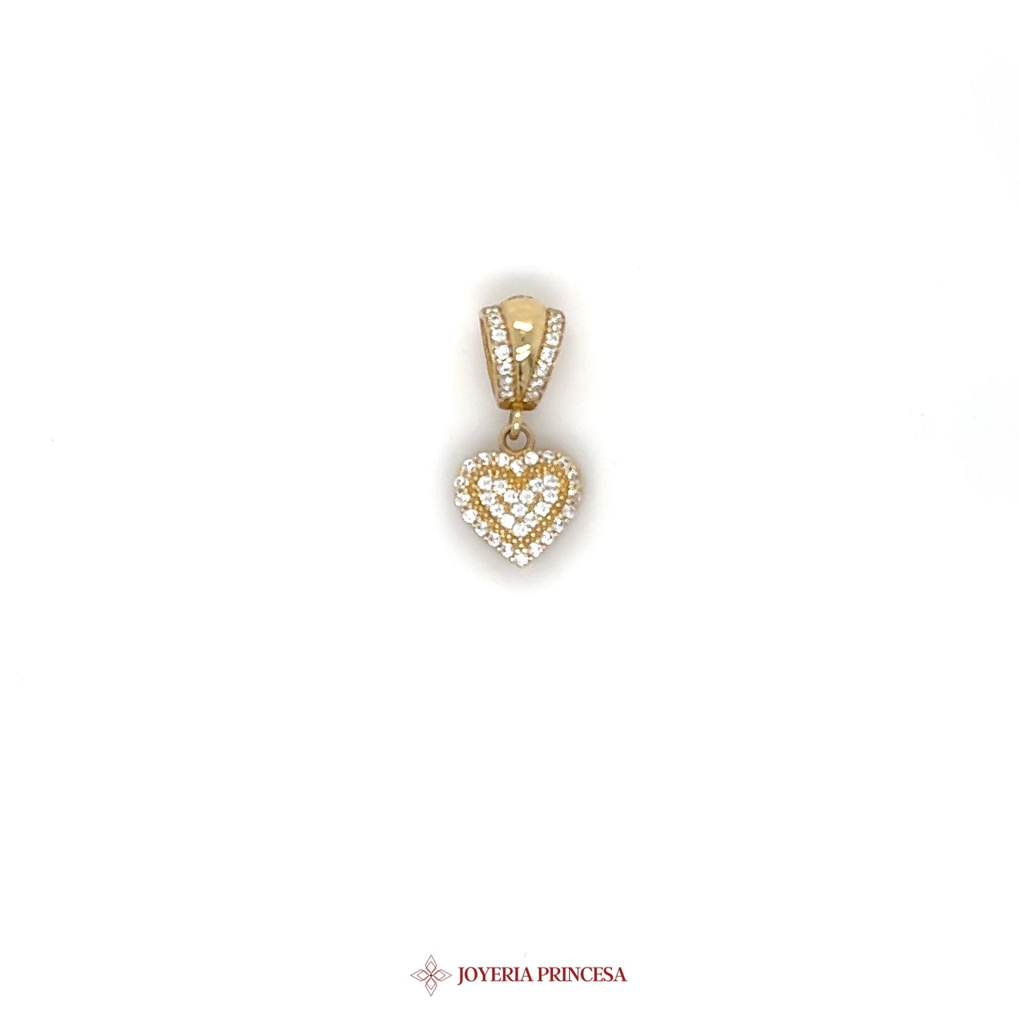 14K Gold Heart Dangle Pendant with CZ Stones