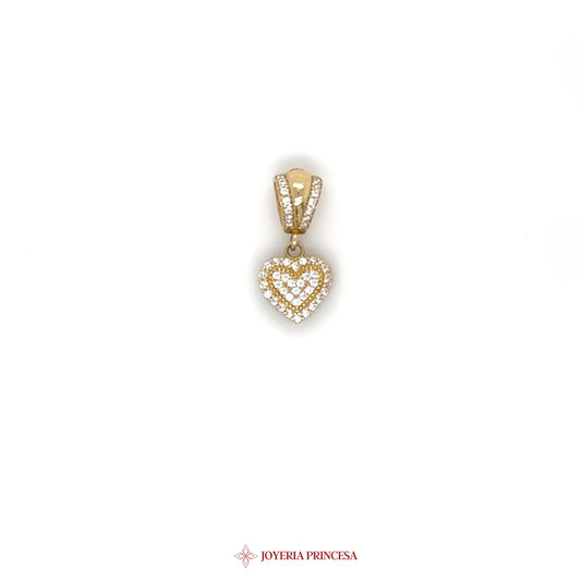 14K Gold Heart Dangle Pendant with CZ Stones
