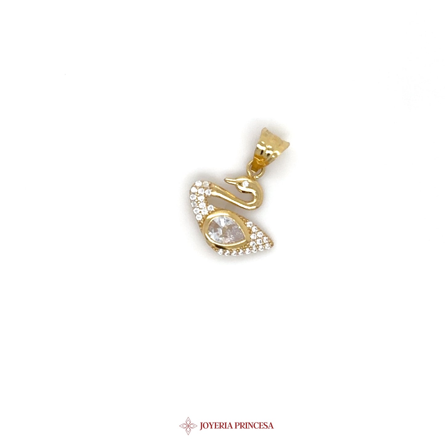 14K Gold Swan Charm with Clear Stones