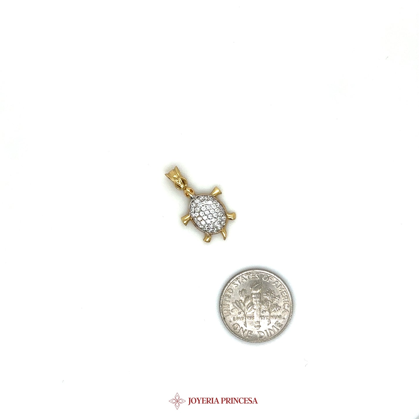 14K Gold Turtle Pendant with CZ Stones