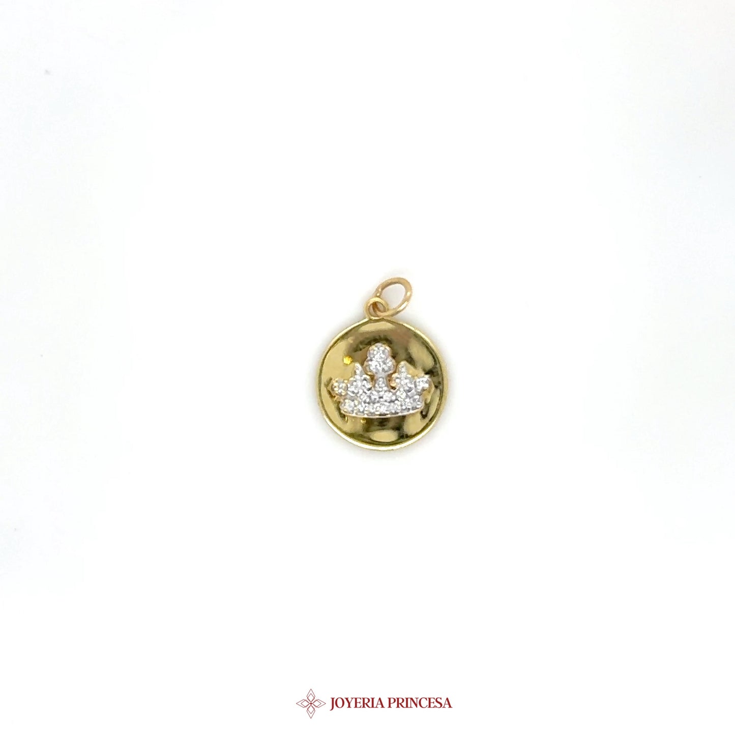 14K Gold Crown Motif Pendant with Simulated Stones