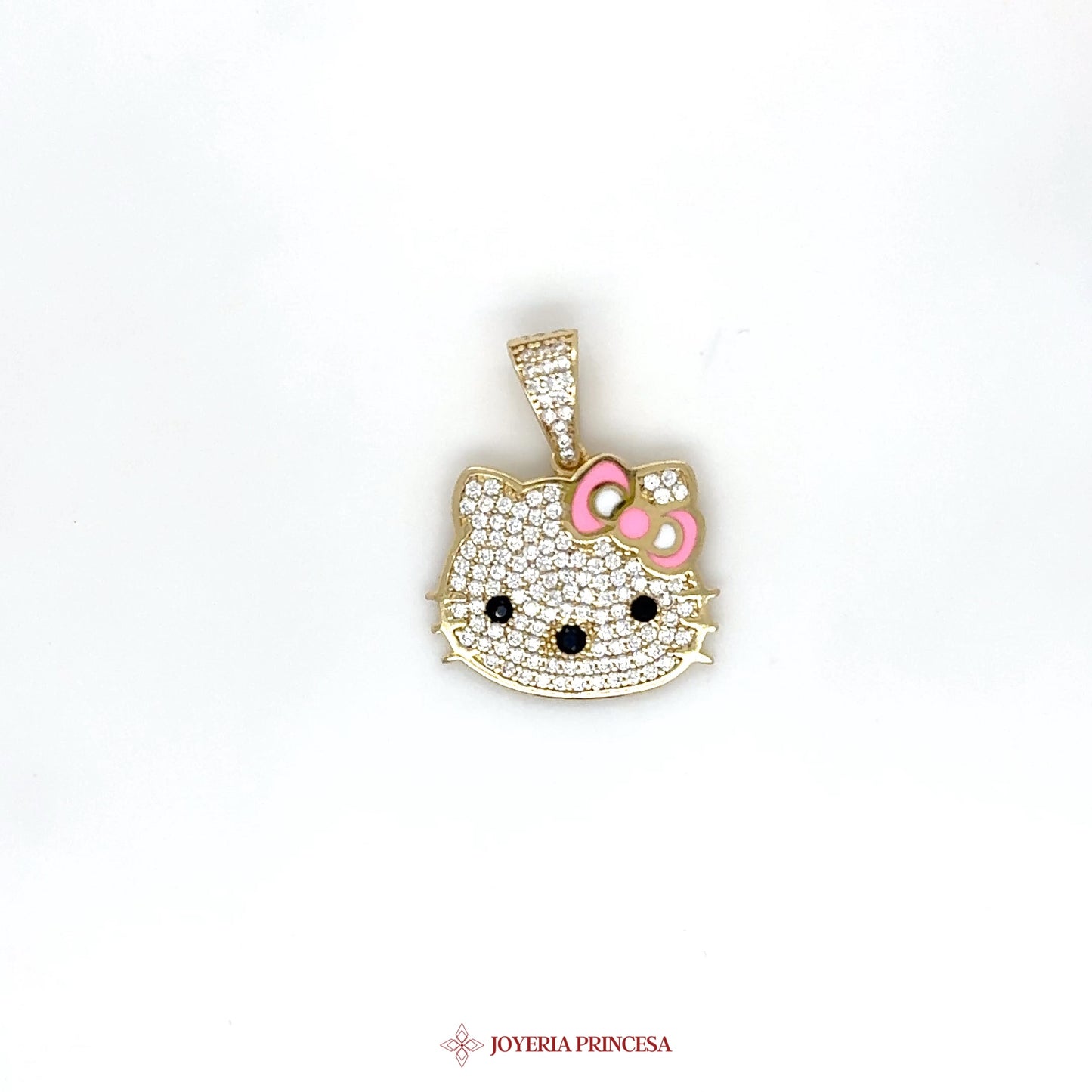 14K Yellow Gold Hello Kitty Pendant with CZ Stones
