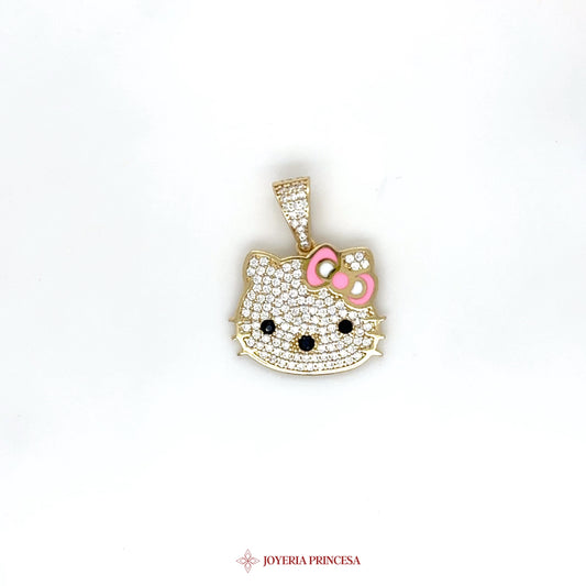 14K Yellow Gold Hello Kitty Pendant with CZ Stones