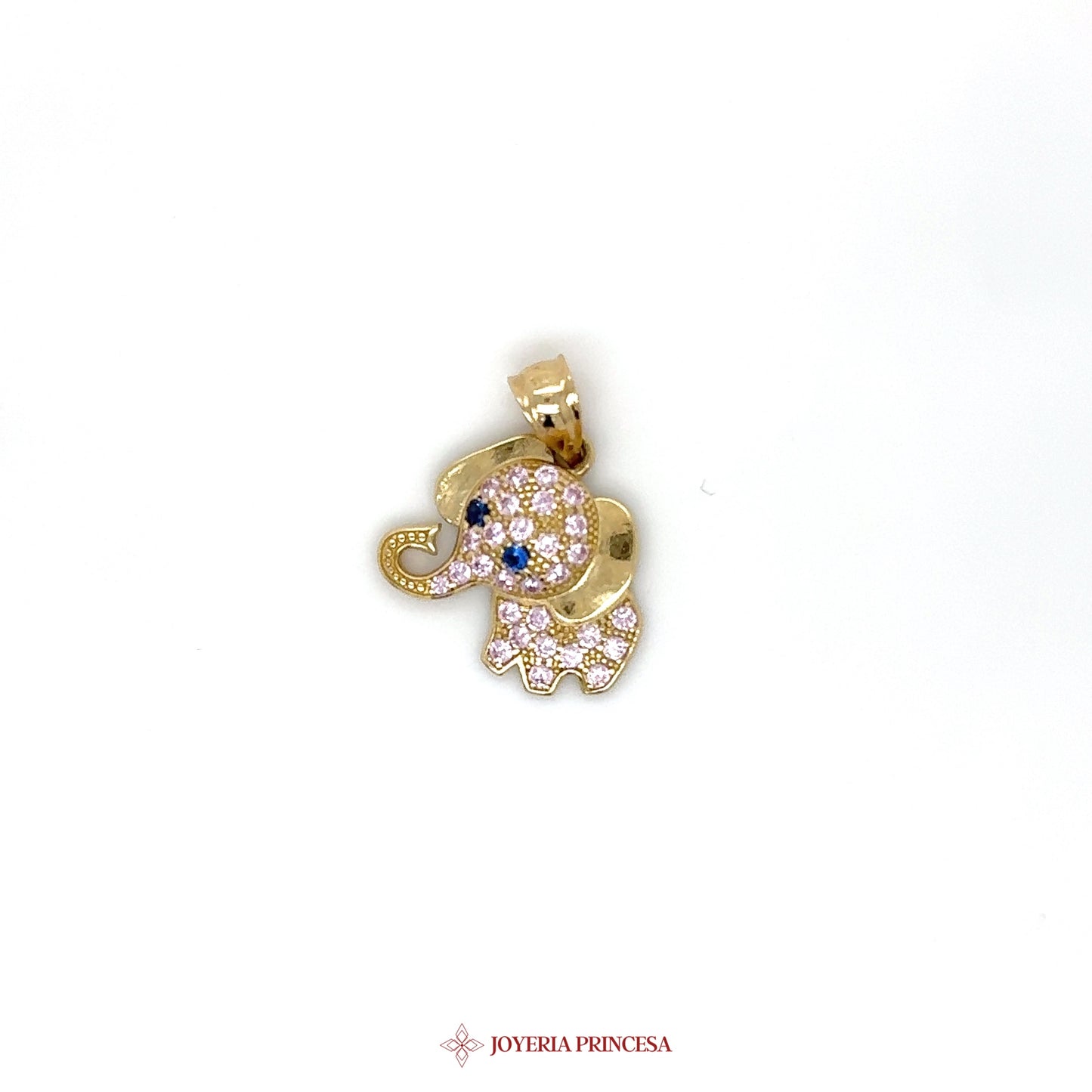 14K Gold Elephant Charm with Pink CZ Stones