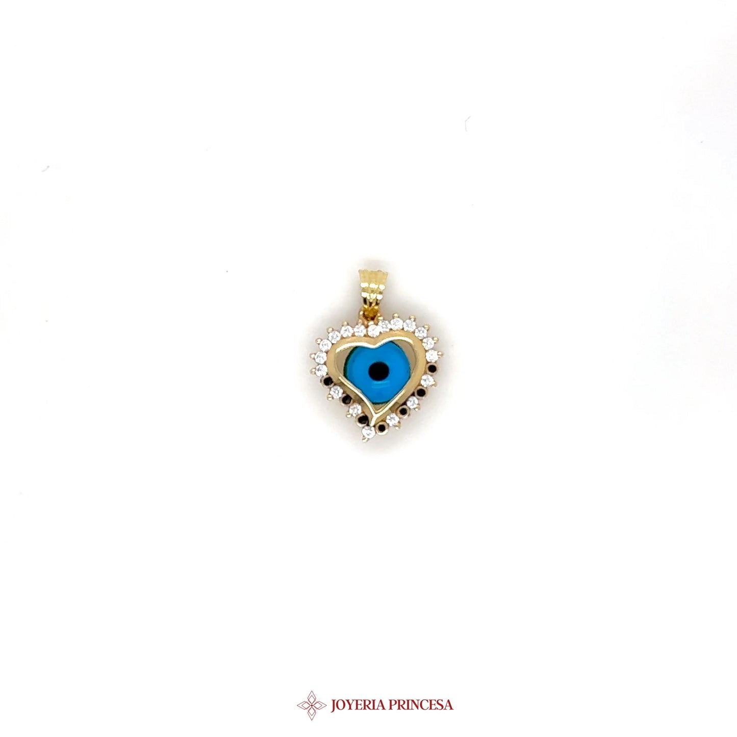 14K Gold Heart Pendant with Blue Eye Motif