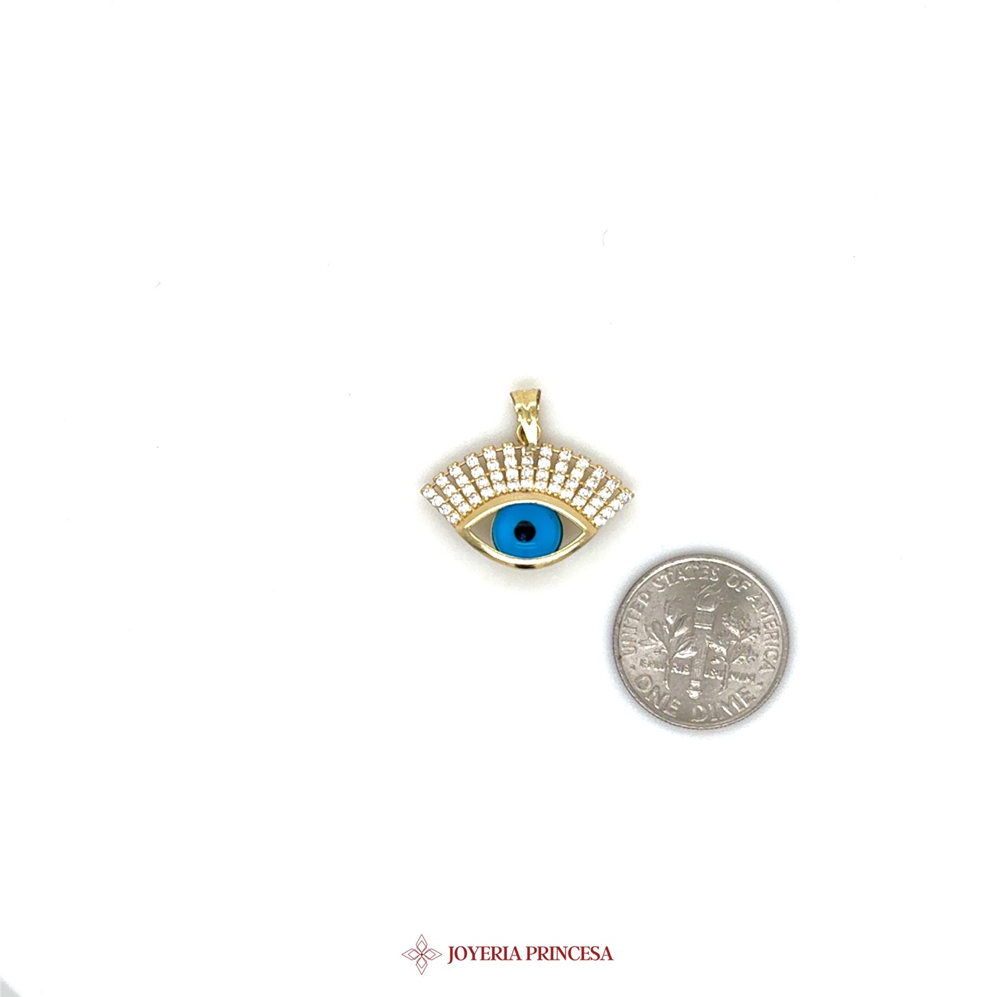 14K Gold Evil Eye Pendant with Blue Enamel and CZ