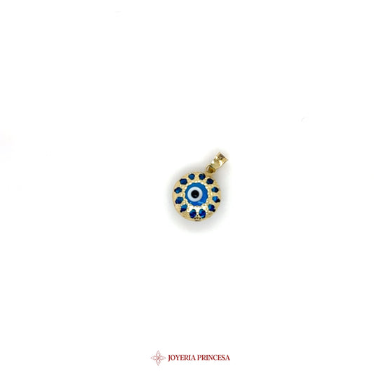 14K Gold Evil Eye Pendant with Blue Stones