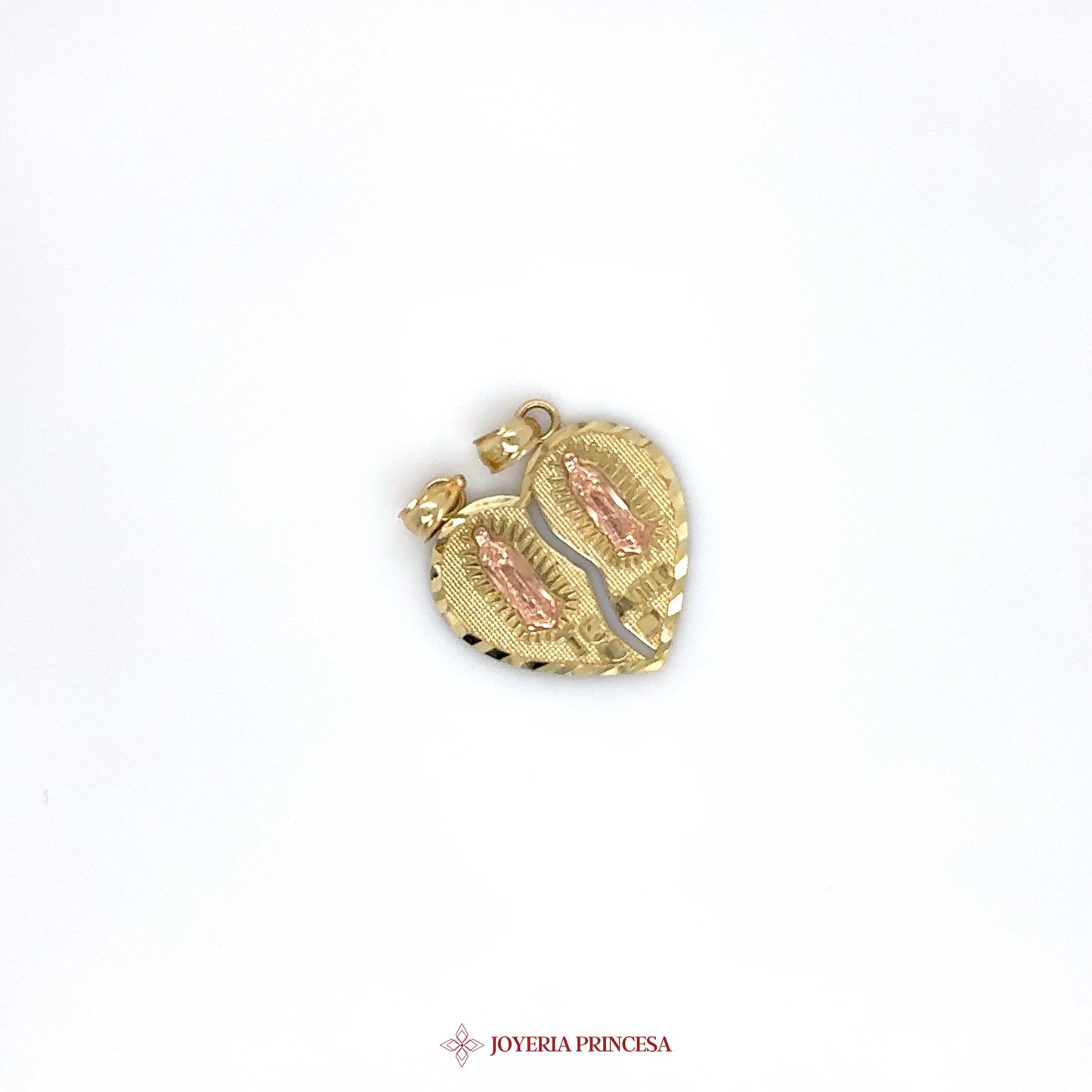 14K Gold Heart Motif Pendant with Pink Accents