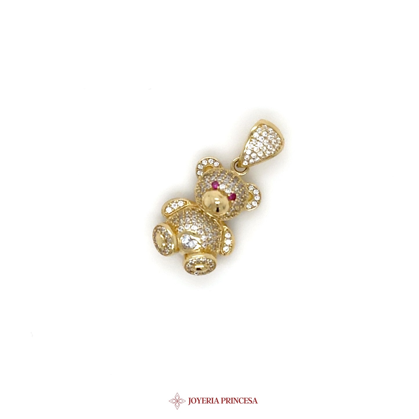 14K Gold Teddy Bear Pendant with CZ Stones