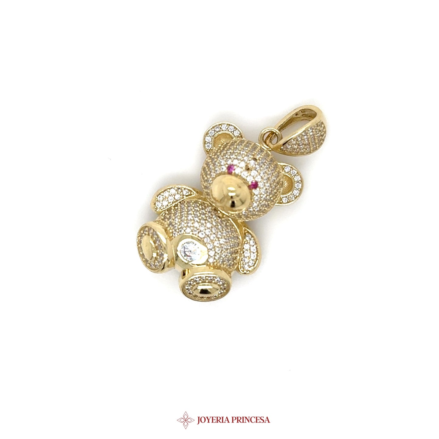 14K Gold Bear Pendant with CZ Stones