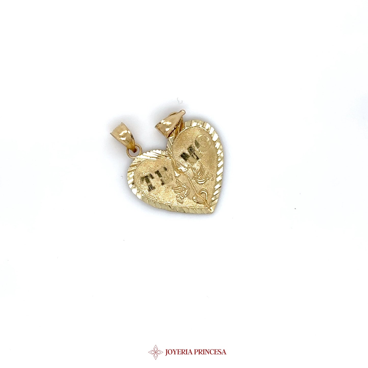 10K Gold Heart Pendant with 'Te Amo' Inscription