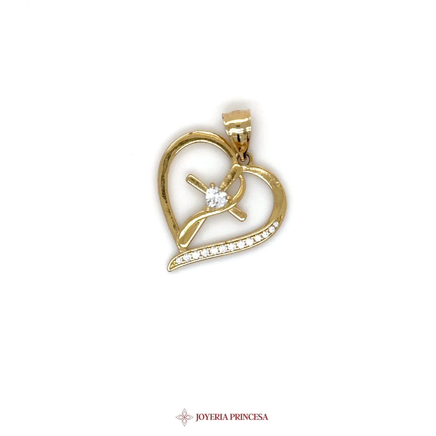 10K Gold Heart Pendant with CZ Accent