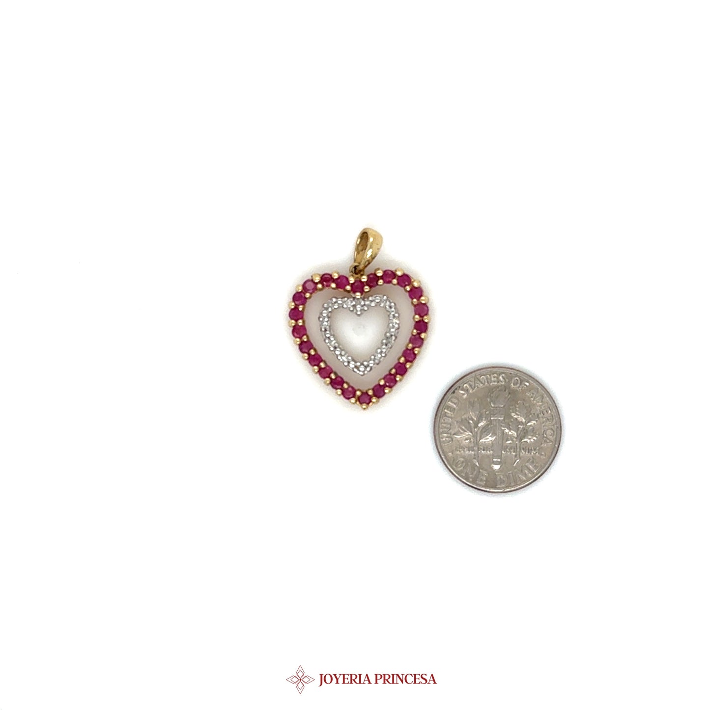 10K Heart Pendant with Ruby and CZ Stones