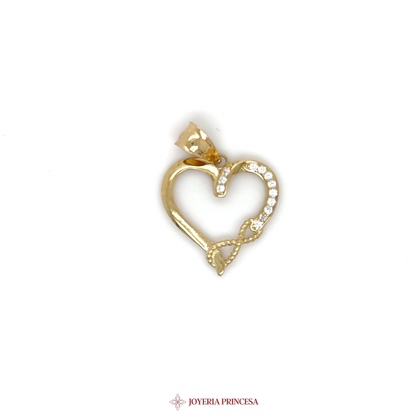 10K Gold Heart Pendant with Infinity Design and CZ Stones