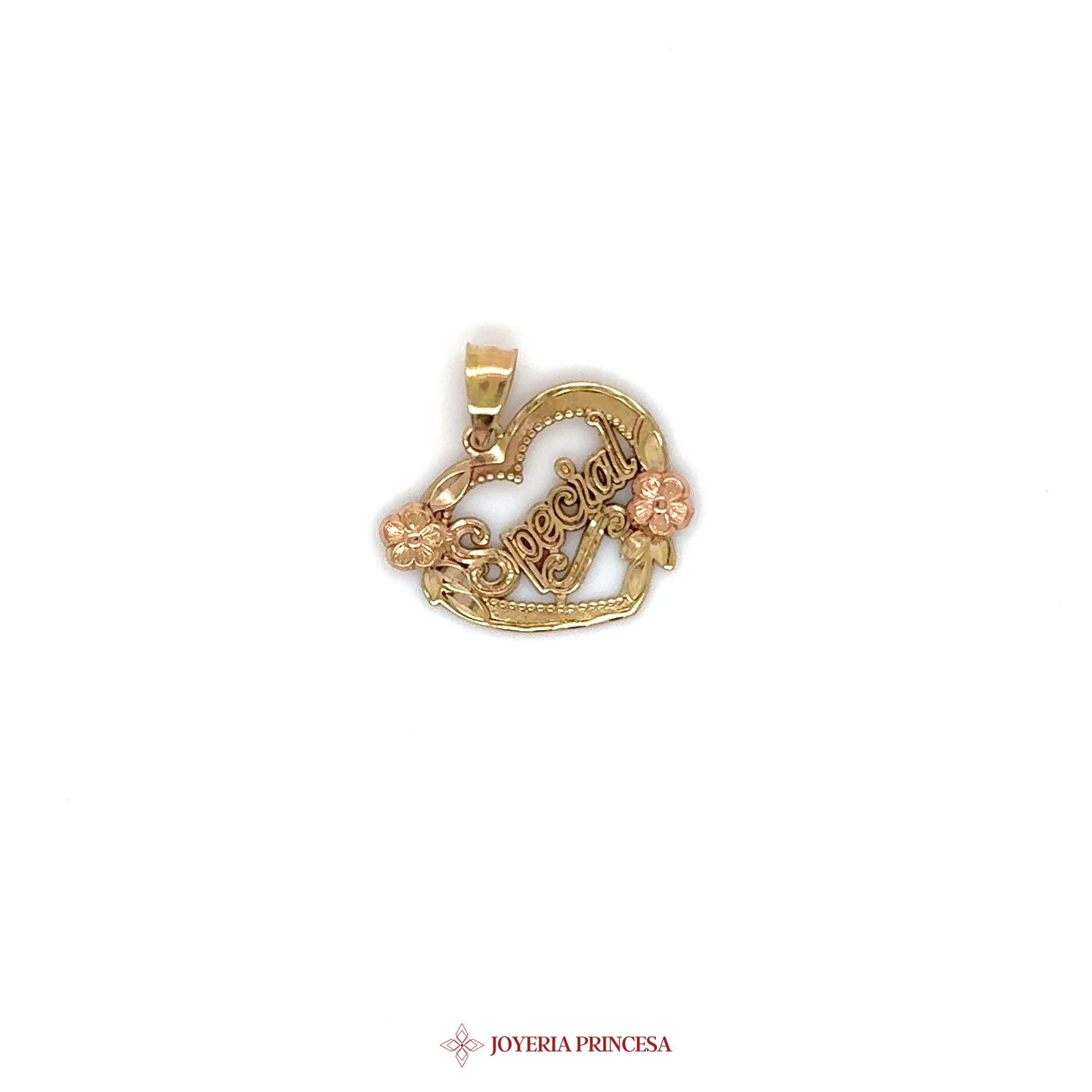 10K Gold Heart Pendant with Floral Design
