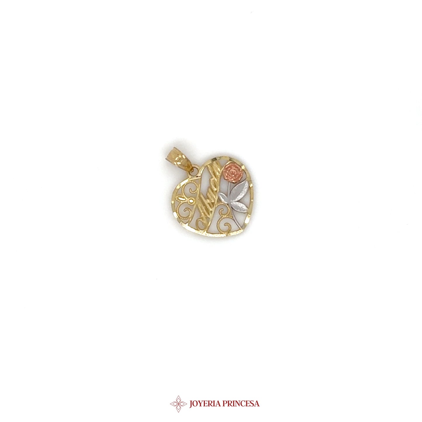 10K Heart Pendant with Floral Motif in Two-Tone Gold