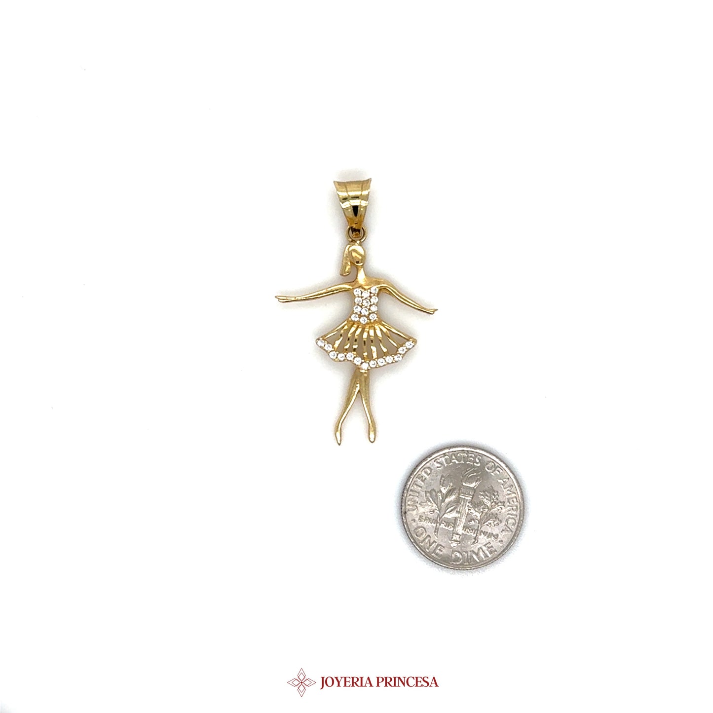 10K Gold Ballerina Pendant with CZ Accents