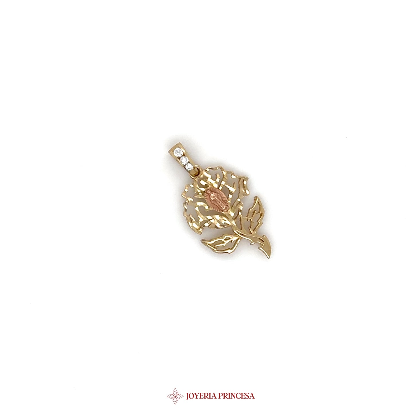10K Gold Rose Pendant with Leaf Motif
