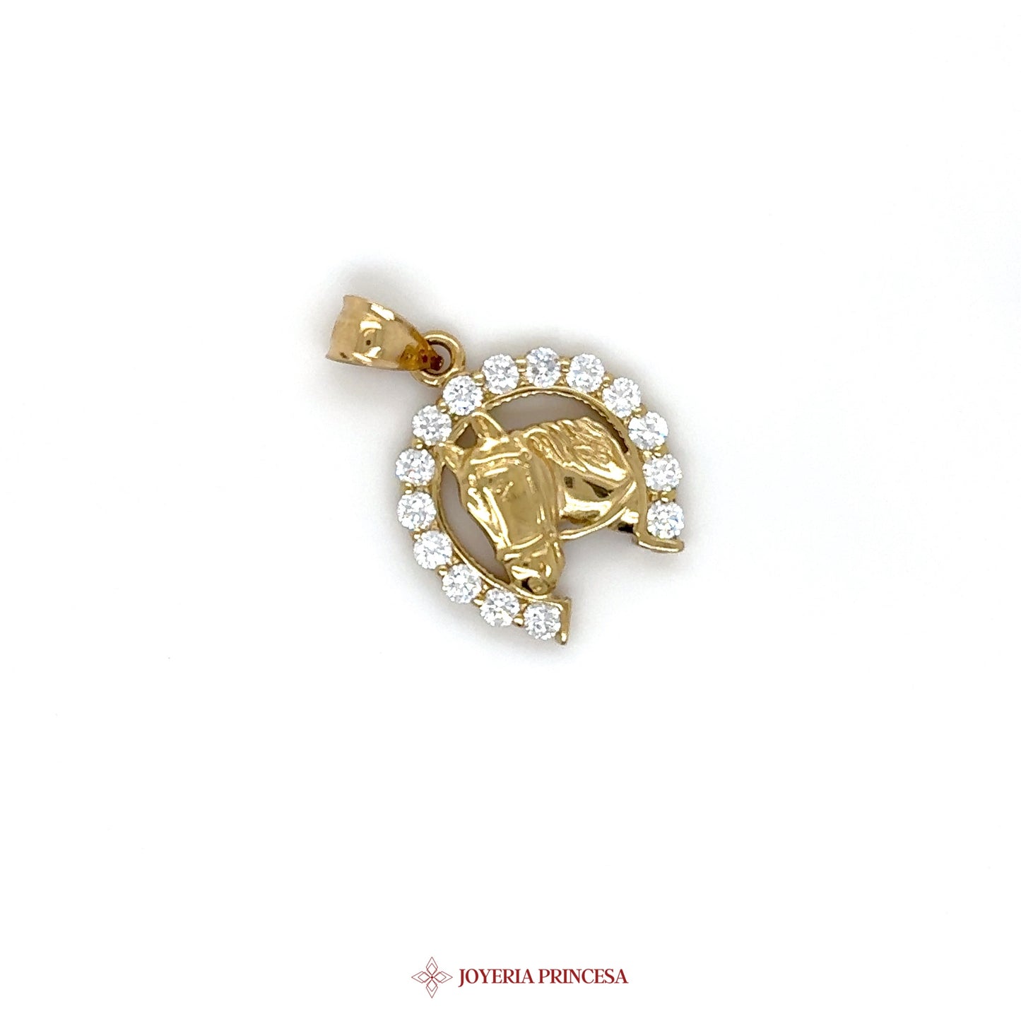 10K Gold Horse Pendant with CZ Accents Horseshoe