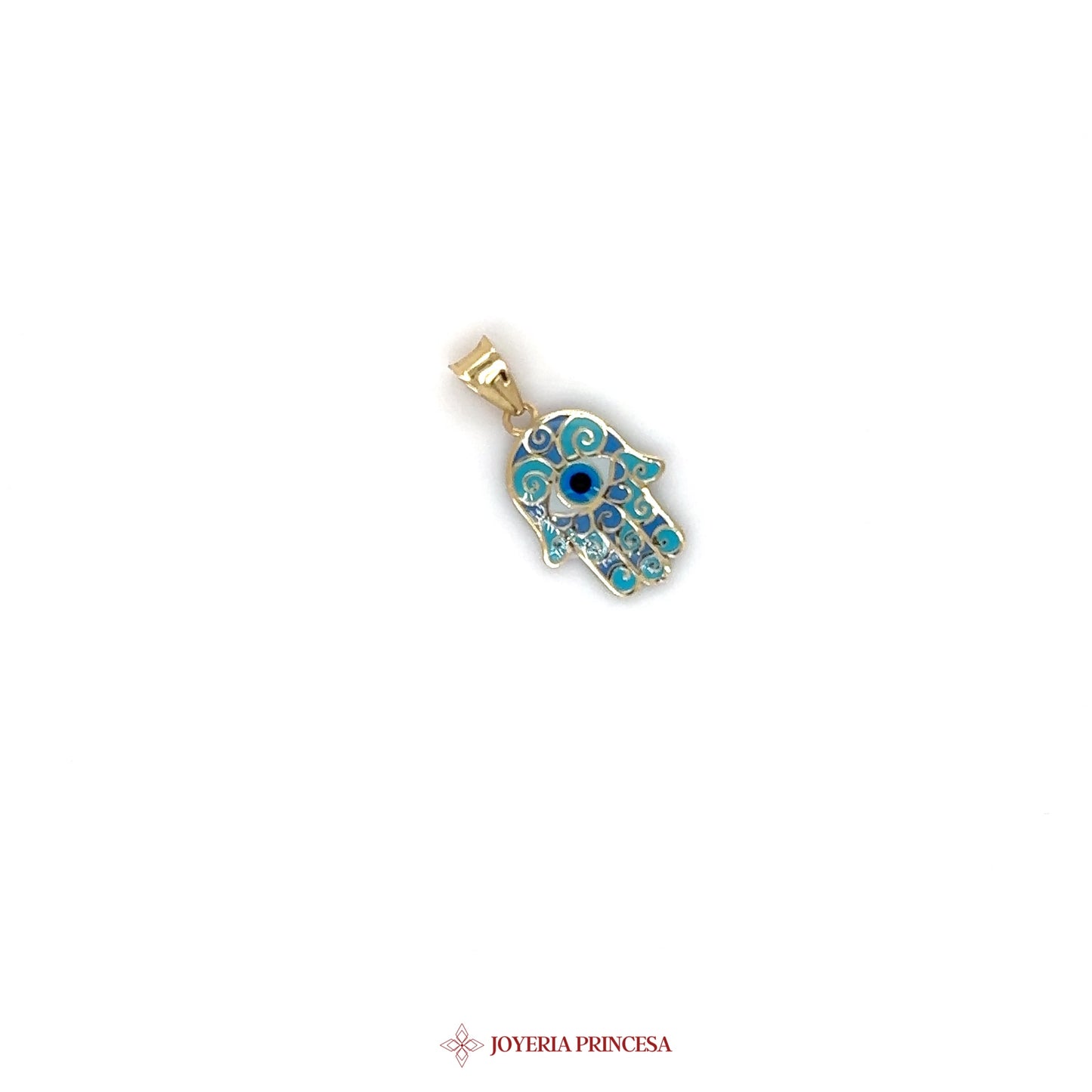 10K Gold Hamsa Hand Pendant with Blue Enamel