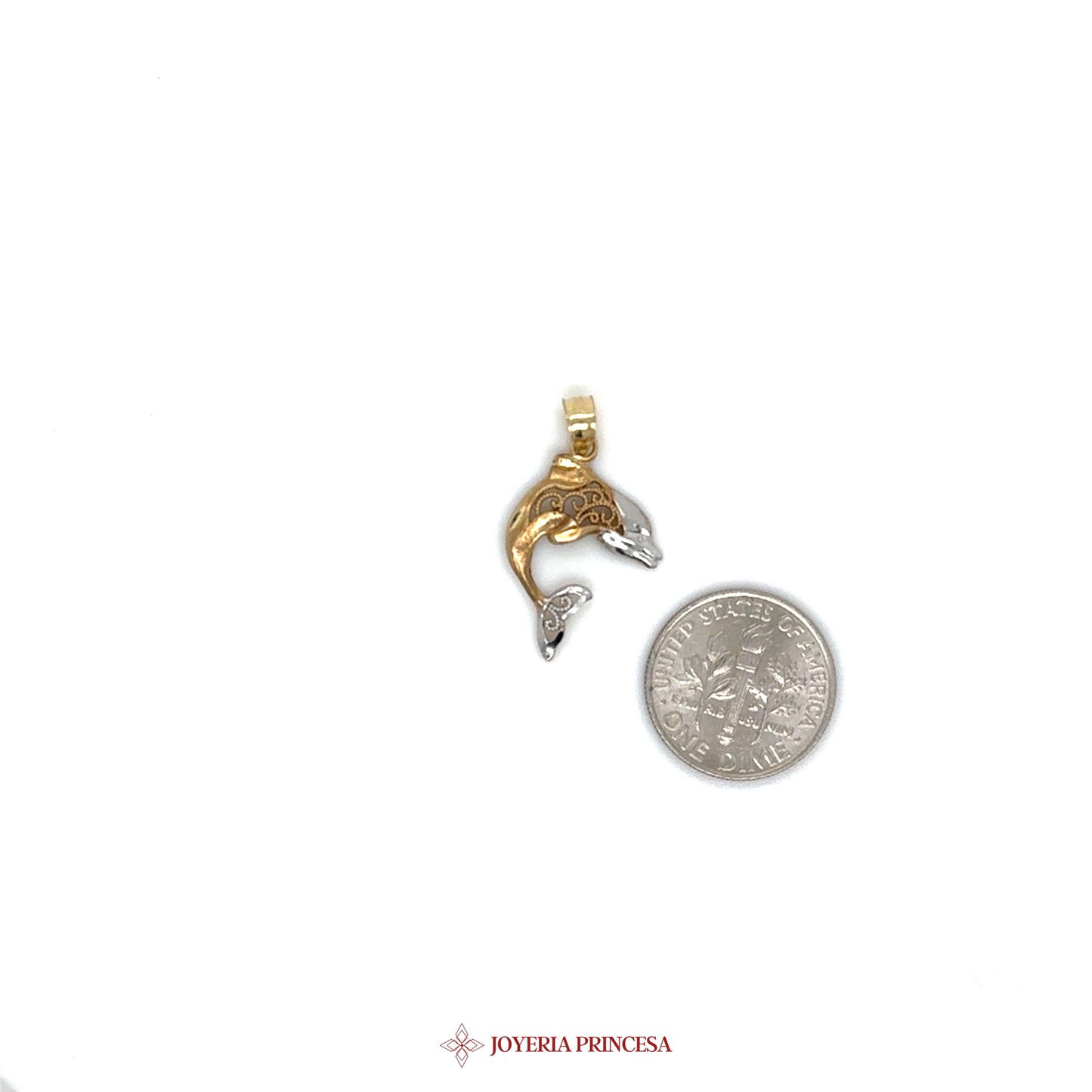 10K Dolphin Pendant with Two-Tone Gold and CZ Accents
