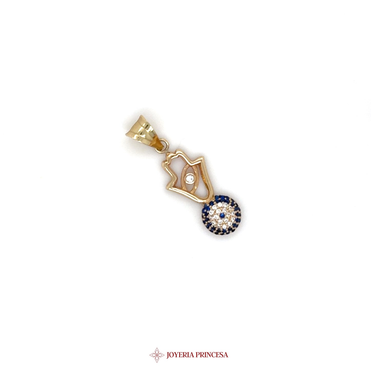 10K Gold Pendant with Blue and White Stone Details