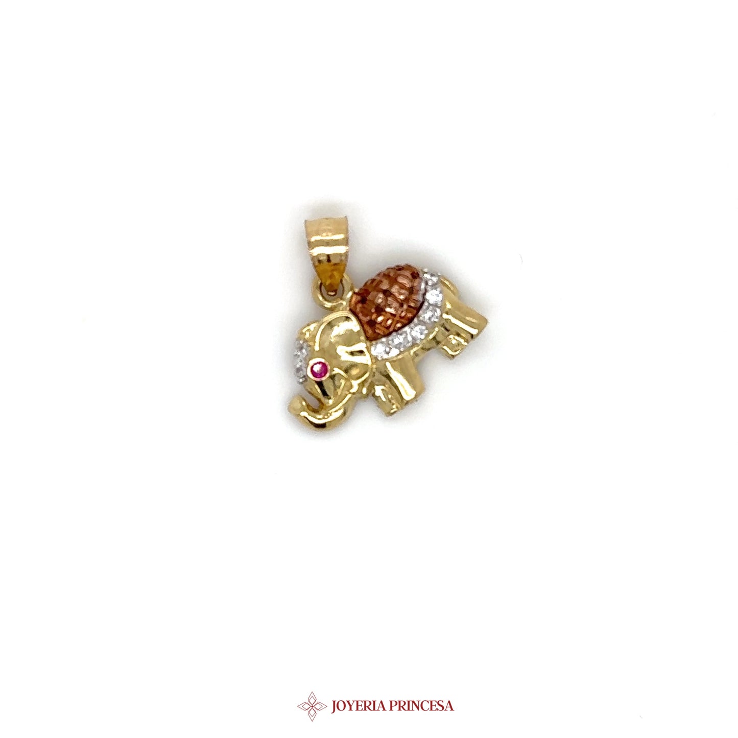 10K Gold Elephant Pendant with CZ Stones