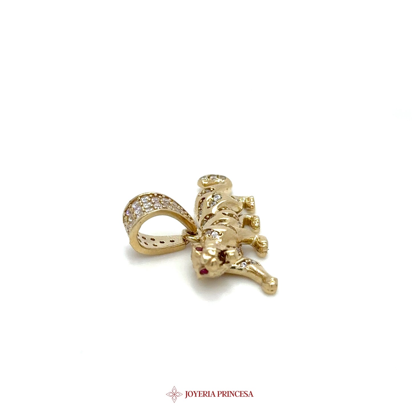 10K Gold Lion Pendant with CZ Stones