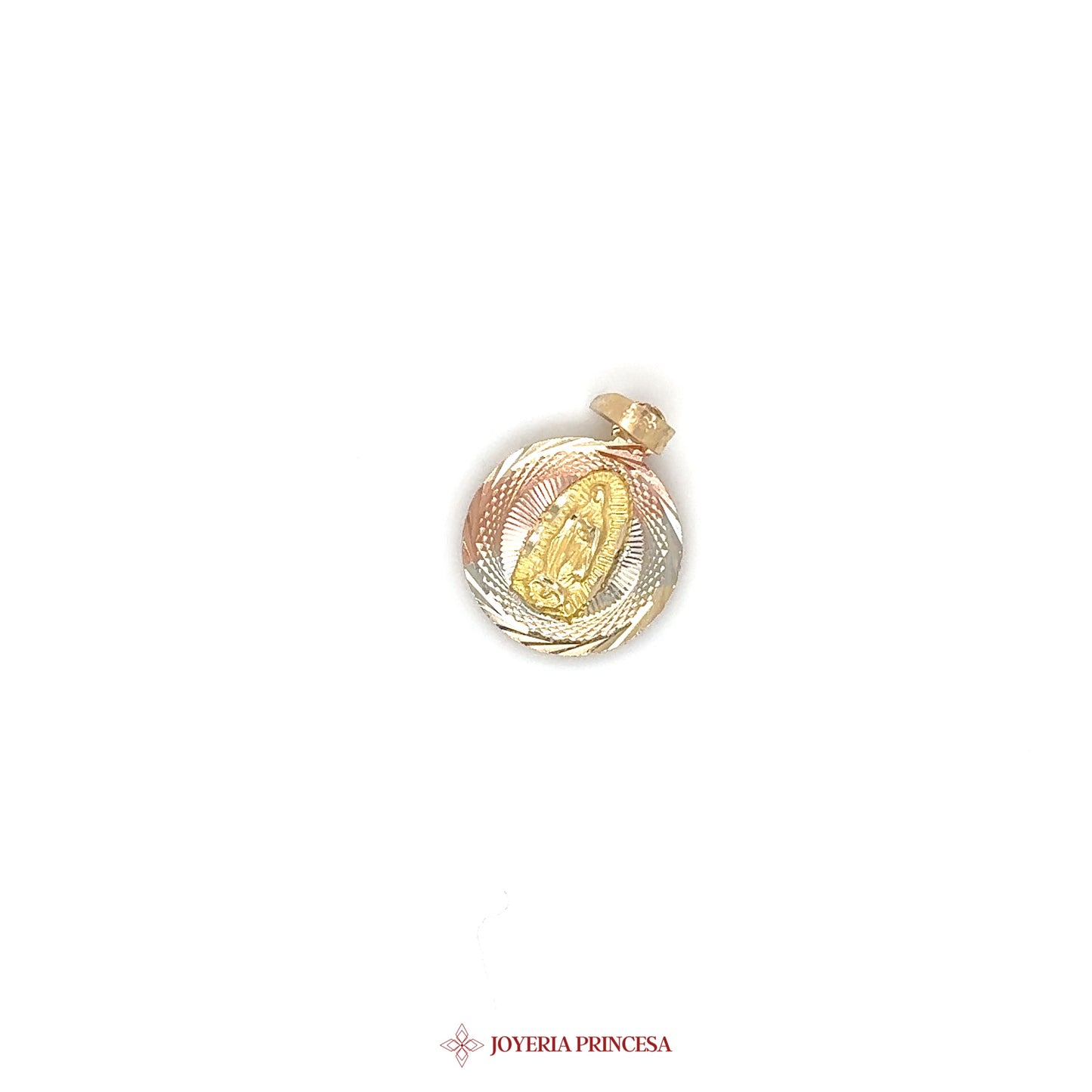 10K Virgin Mary Pendant 3 Tone Diamond Cut