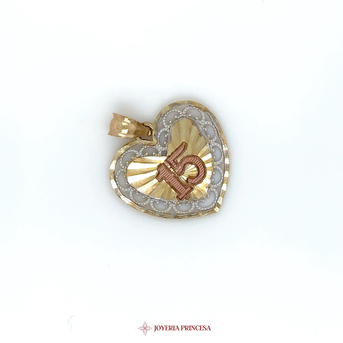 10K Heart Shaped 15 Quinceañera Pendant