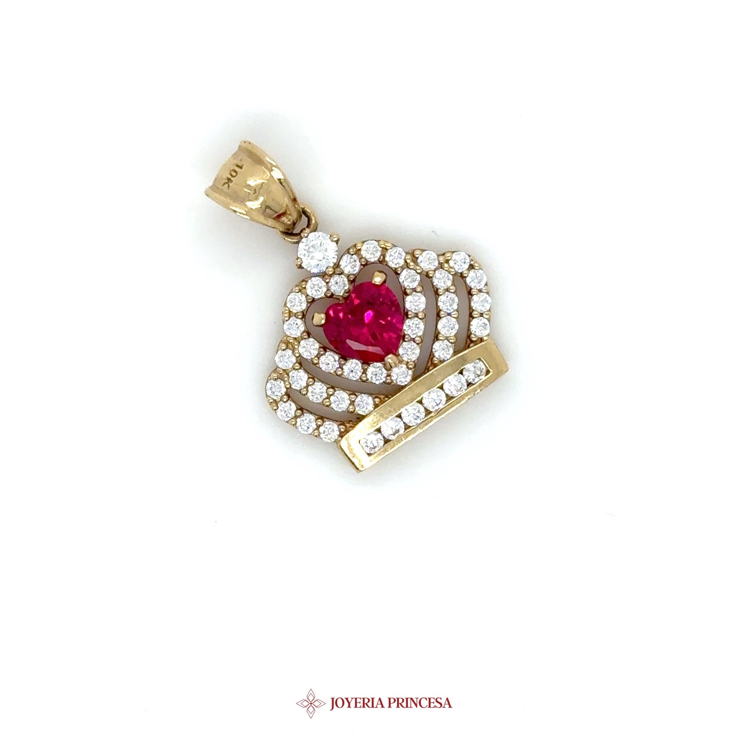 10K Heart Crown Pendant with Simulated Stones