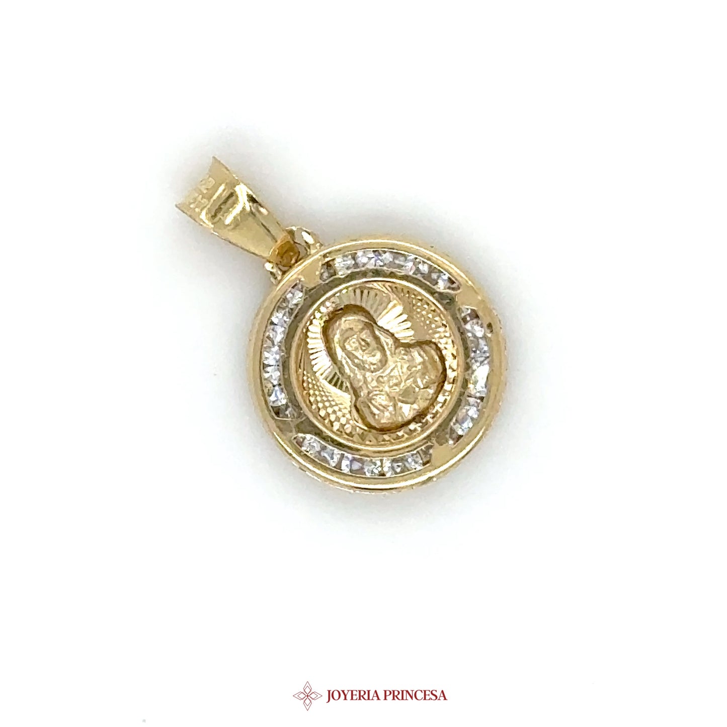 10K Gold Mary the Virgin Pendant with CZ Stones