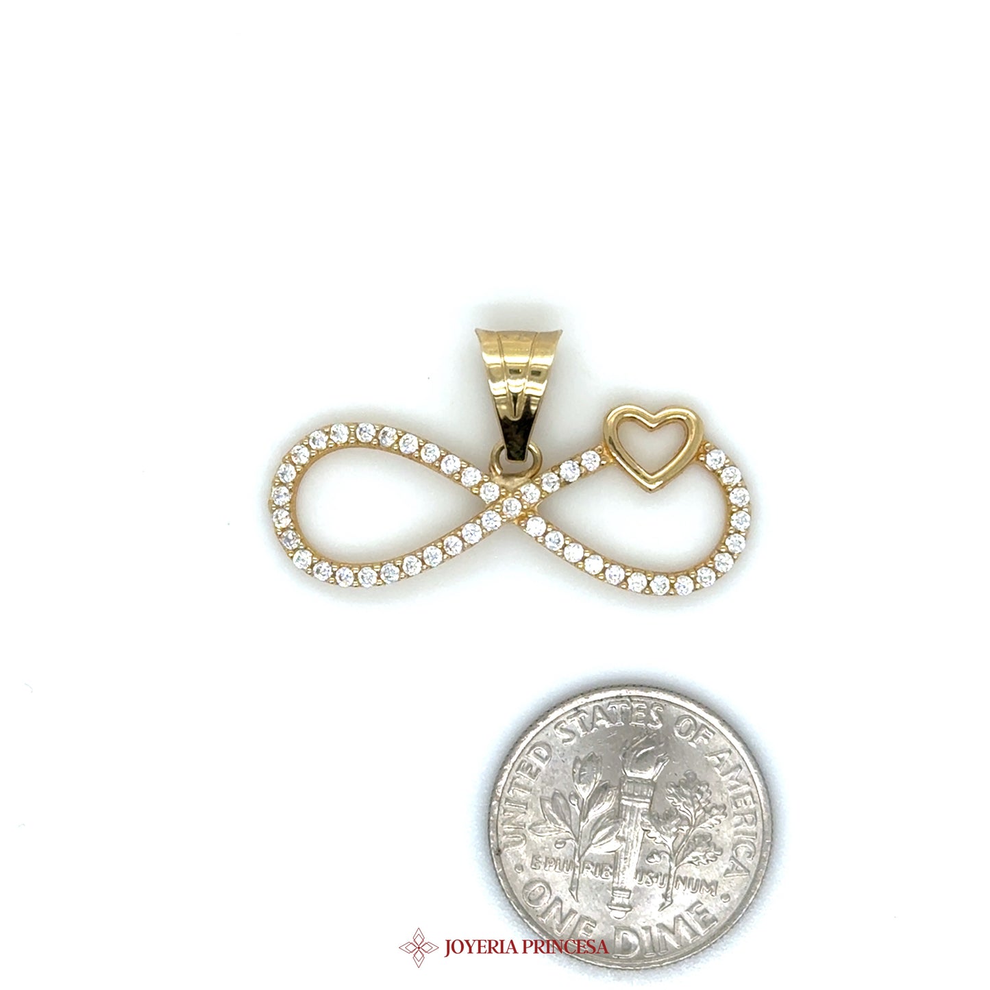 10K Infinite Love Pendant with Heart and CZ Stones