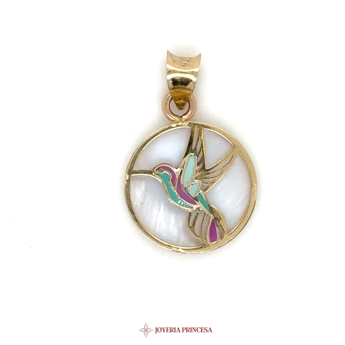 10K Gold Hummingbird Pendant with Mother of Pearl