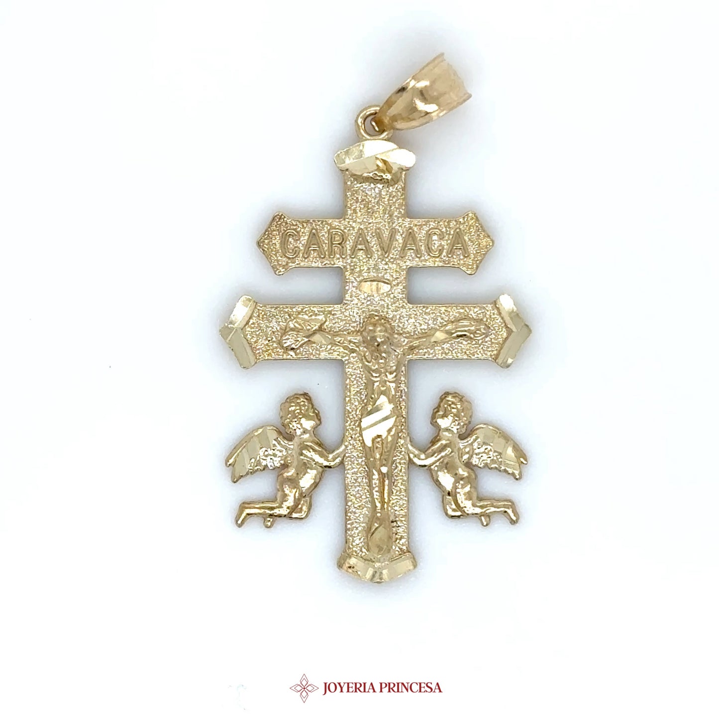 10K Gold Caravaca Cross Pendant with Angels