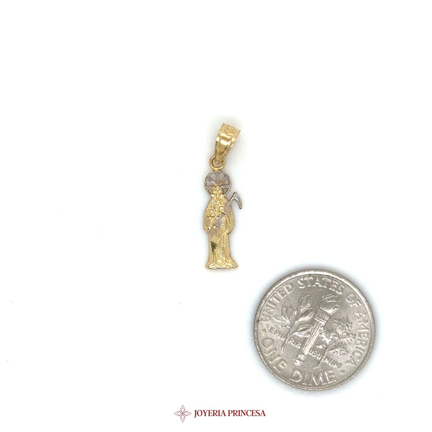 10K Gold Santa Muerte Pendant with Two-Tone Finish
